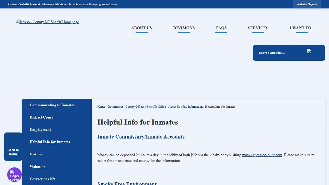 Helpful Info for Inmates Jackson County, MI